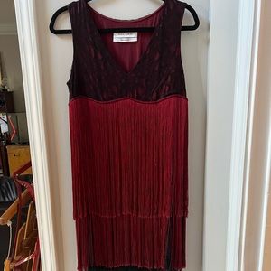 💃🏻 PRABAL GURUNG 💃🏻 retro vintage flapper fringe midi marroon black runway